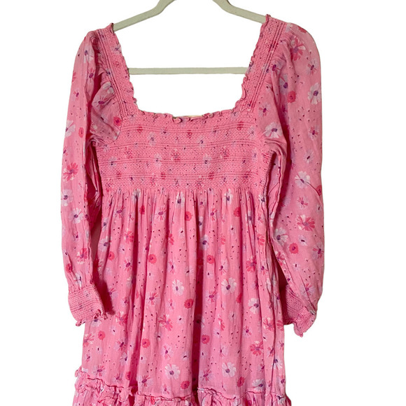 LoveShackFancy Miri Dress Tired Midi Puff Sleeves Smocked Size M - Picture 7 of 9